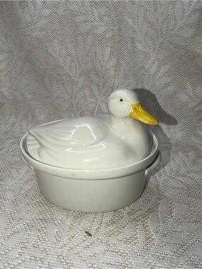 Vintage White Hall Carbone Duck Covered Casserole Dish Tureen Farmhouse Country